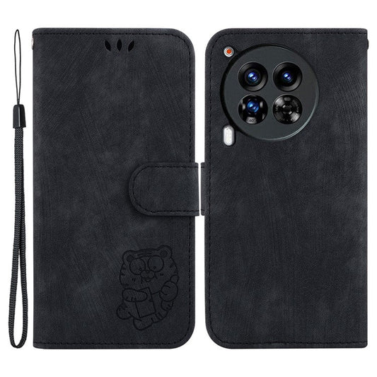For TECNO Camon 30 Premier 5G Wallet Case Cute Tiger Imprint Leather Phone Cover - Black