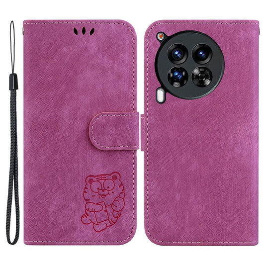 For TECNO Camon 30 Premier 5G Wallet Case Cute Tiger Imprint Leather Phone Cover - Rose