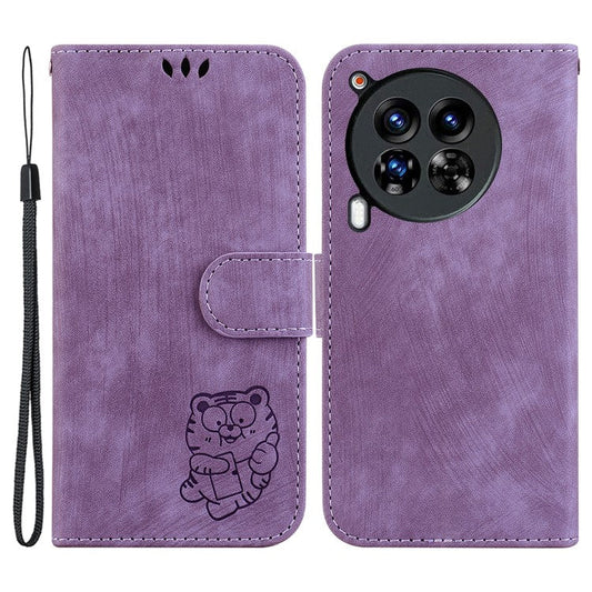 For TECNO Camon 30 Premier 5G Wallet Case Cute Tiger Imprint Leather Phone Cover - Purple
