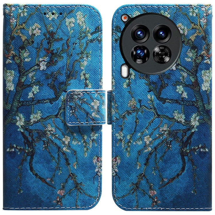 For TECNO Camon 30 Premier 5G Phone Case Pattern Print Anti-Drop PU Leather Flip Wallet Cover - Apricot Flowers