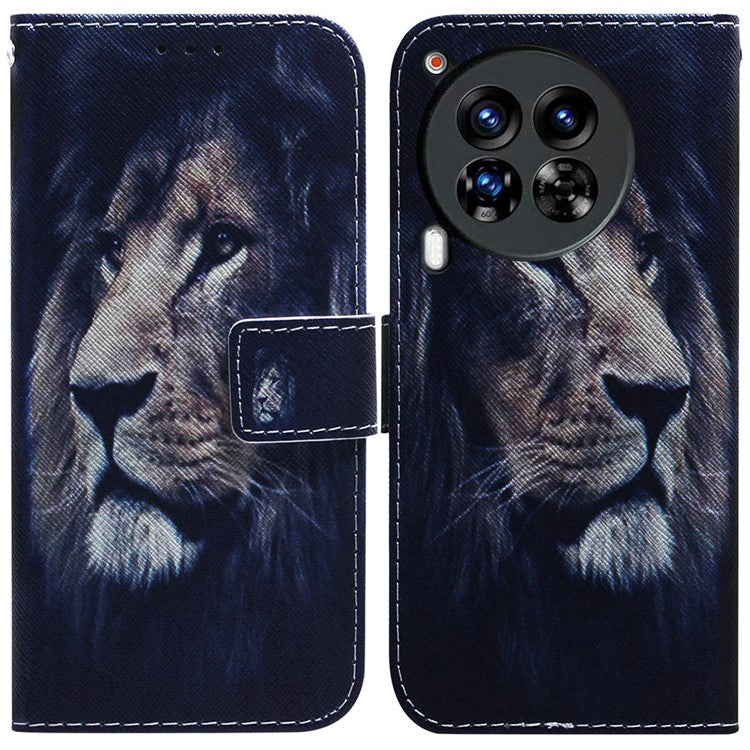 For TECNO Camon 30 Premier 5G Phone Case Pattern Print Anti-Drop PU Leather Flip Wallet Cover - Lion