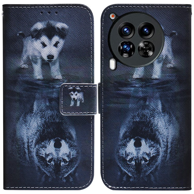 For TECNO Camon 30 Premier 5G Phone Case Pattern Print Anti-Drop PU Leather Flip Wallet Cover - Dog and Wolf