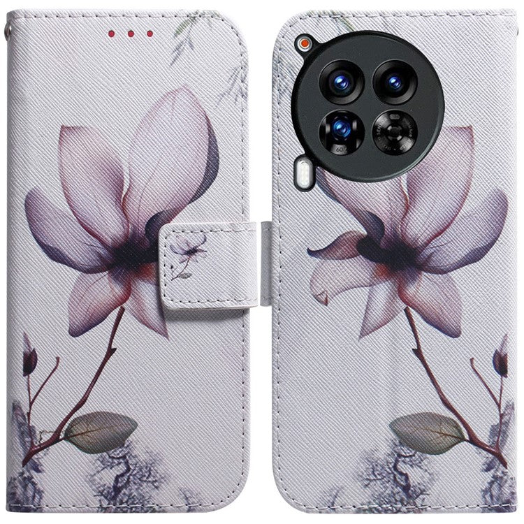 For TECNO Camon 30 Premier 5G Phone Case Pattern Print Anti-Drop PU Leather Flip Wallet Cover - Pink Flower