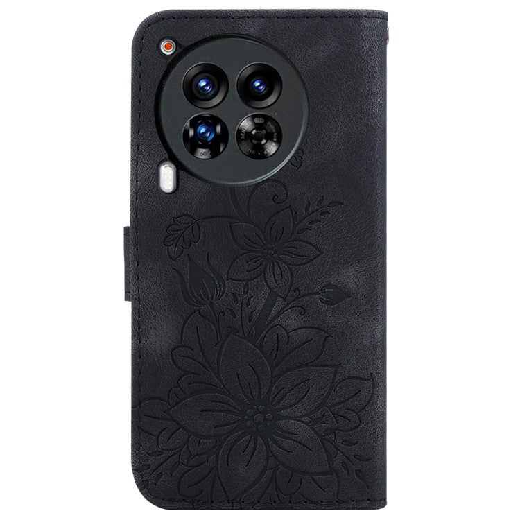 For TECNO Camon 30 Premier 5G Wallet Case Lily Imprint Anti-Drop Leather Phone Cover - Black