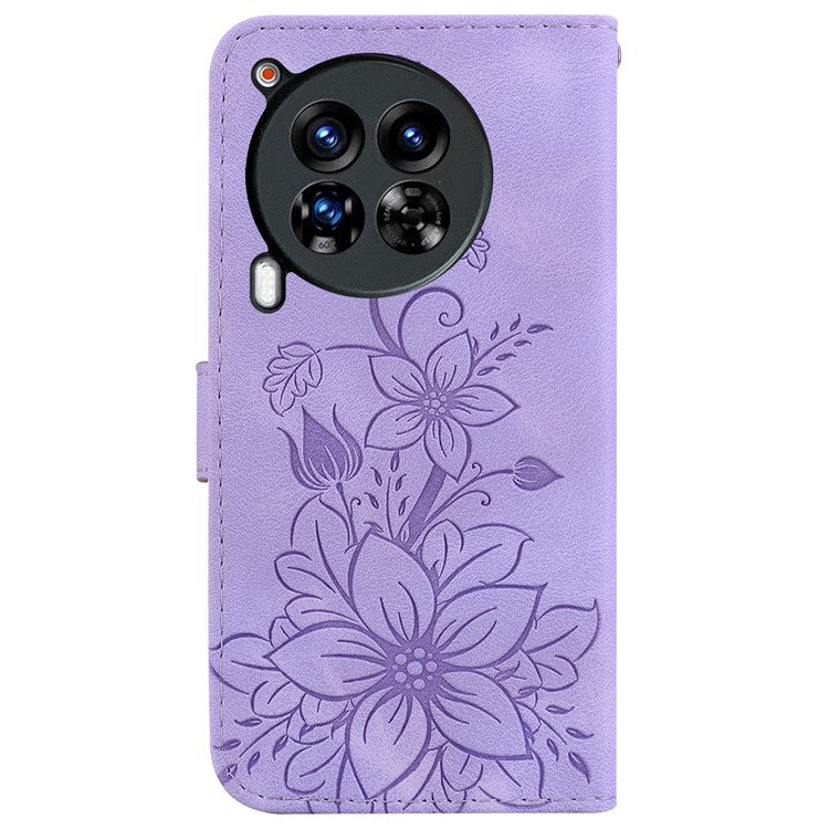 For TECNO Camon 30 Premier 5G Wallet Case Lily Imprint Anti-Drop Leather Phone Cover - Purple