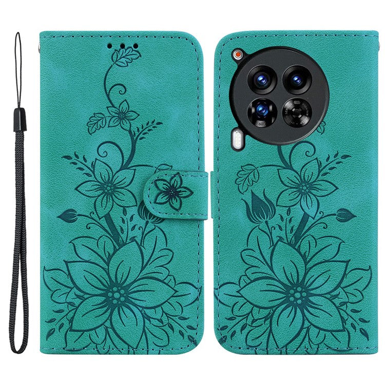 For TECNO Camon 30 Premier 5G Wallet Case Lily Imprint Anti-Drop Leather Phone Cover - Green