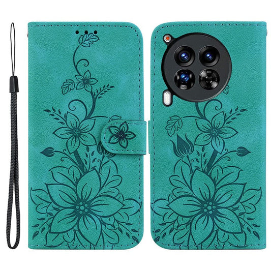 For TECNO Camon 30 Premier 5G Wallet Case Lily Imprint Anti-Drop Leather Phone Cover - Green