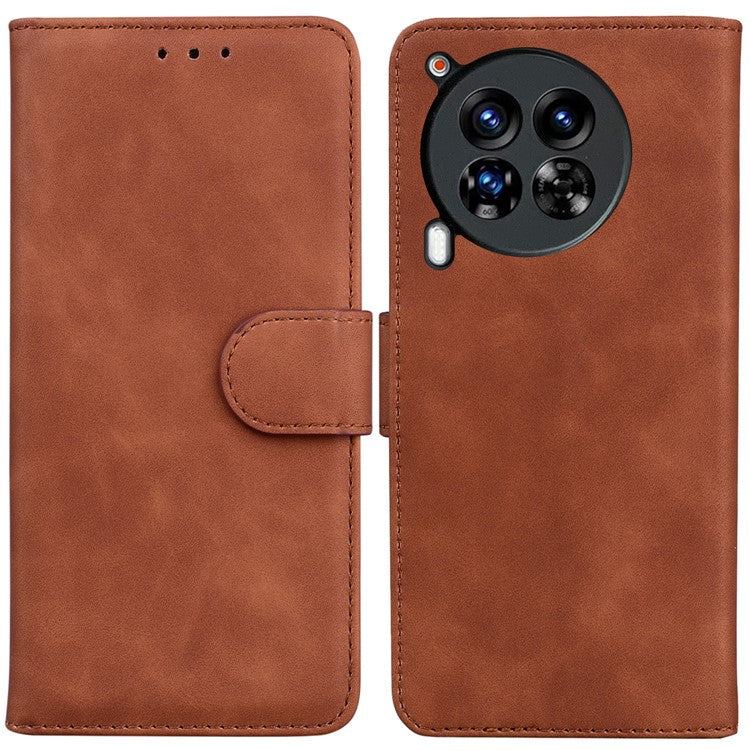 For TECNO Camon 30 Premier 5G Phone Case Solid Color Leather Phone Cover with Stand - Brown