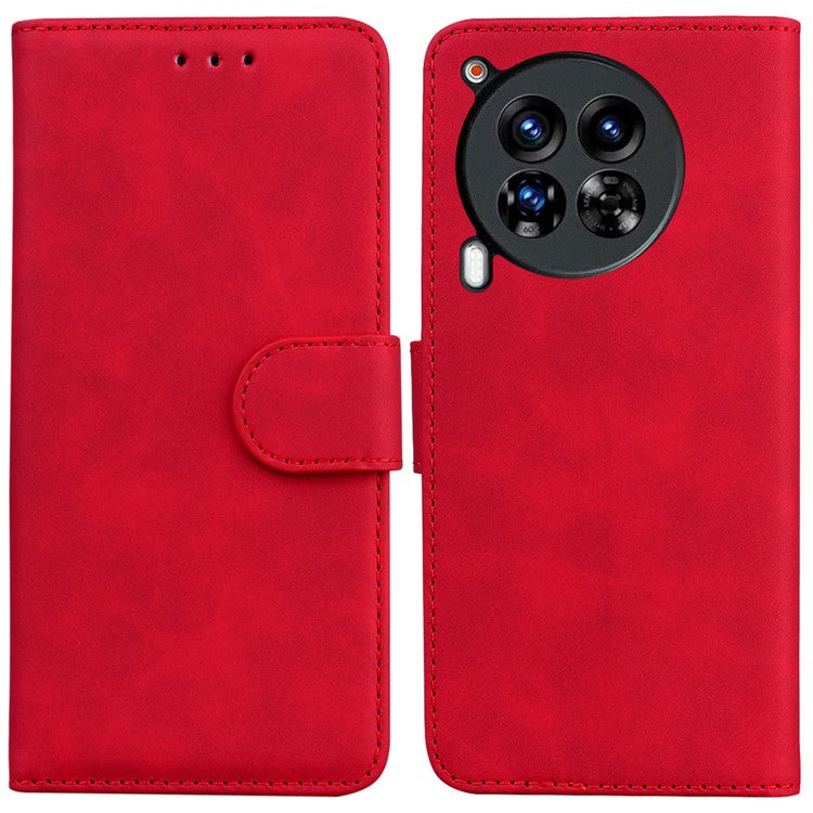 For TECNO Camon 30 Premier 5G Phone Case Solid Color Leather Phone Cover with Stand - Red