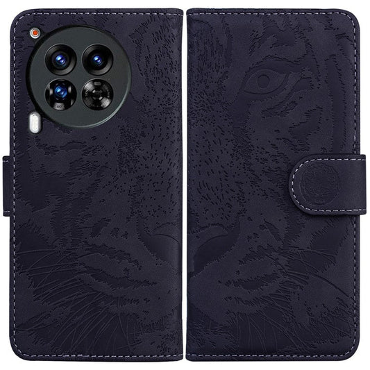 For TECNO Camon 30 Premier 5G Wallet Case Tiger Imprint Leather Protective Phone Cover - Black