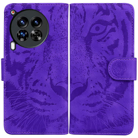 For TECNO Camon 30 Premier 5G Wallet Case Tiger Imprint Leather Protective Phone Cover - Purple