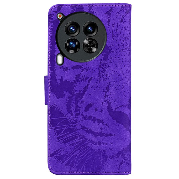For TECNO Camon 30 Premier 5G Wallet Case Tiger Imprint Leather Protective Phone Cover - Purple