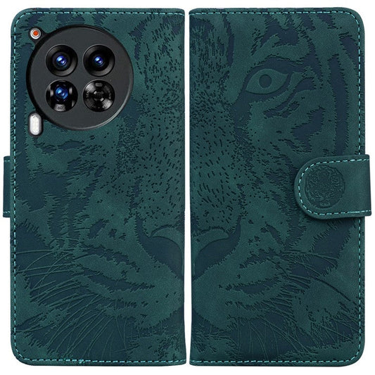 For TECNO Camon 30 Premier 5G Wallet Case Tiger Imprint Leather Protective Phone Cover - Green