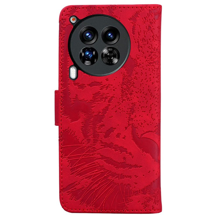 For TECNO Camon 30 Premier 5G Wallet Case Tiger Imprint Leather Protective Phone Cover - Red