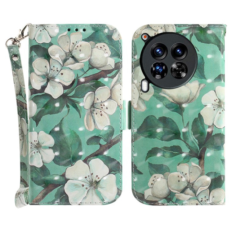 For TECNO Camon 30 Premier 5G Case Pattern Print PU Leather Wallet Phone Cover - Watercolor Flowers