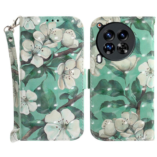For TECNO Camon 30 Premier 5G Case Pattern Print PU Leather Wallet Phone Cover - Watercolor Flowers