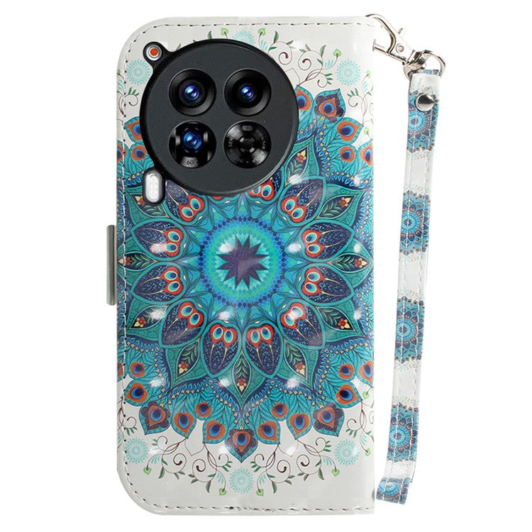 For TECNO Camon 30 Premier 5G Case Pattern Print PU Leather Wallet Phone Cover - Peacock Wreath