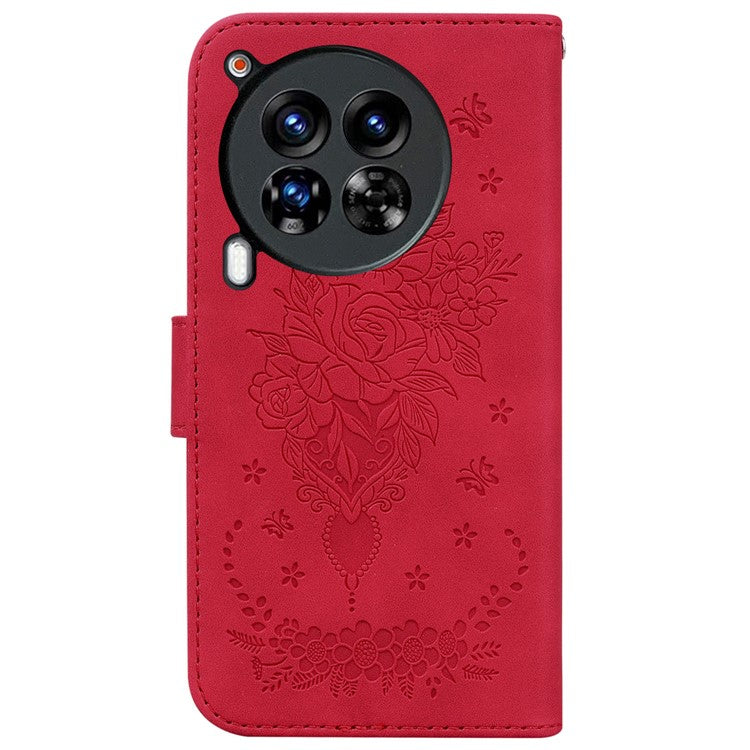 For TECNO Camon 30 Premier 5G Stand Case Butterfly Rose Imprint Leather Wallet Phone Cover - Red