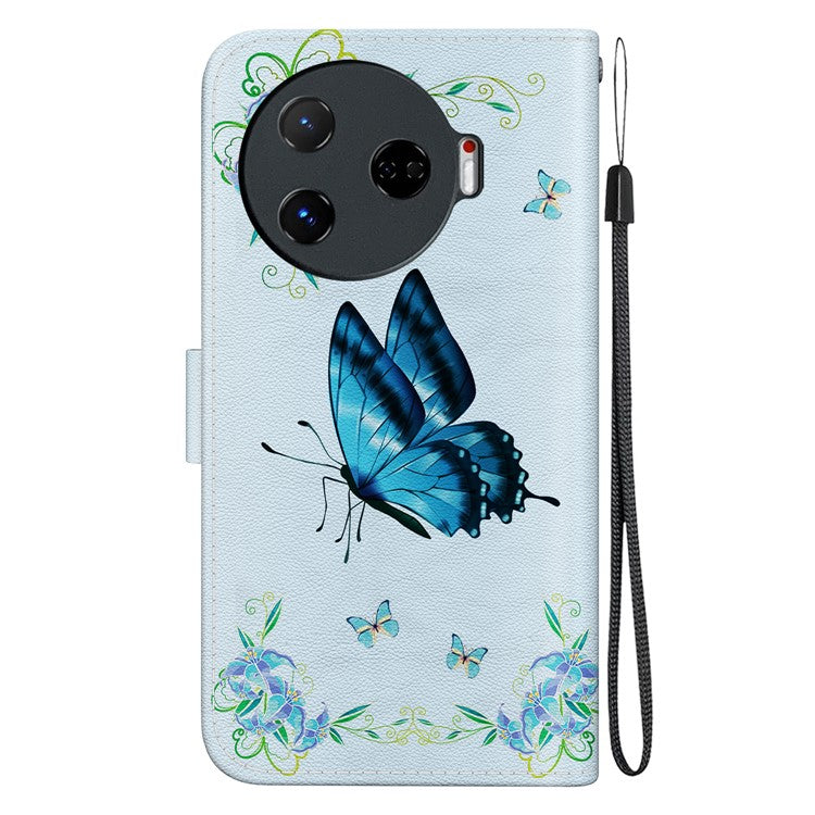 For TECNO Camon 30 Pro 5G Wallet Case Pattern Print Leather Stand Phone Cover - Blue Butterfly Flower