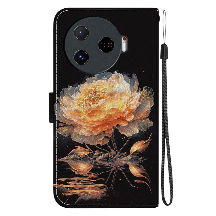 For TECNO Camon 30 Pro 5G Wallet Case Pattern Print Leather Stand Phone Cover - Gold Peony