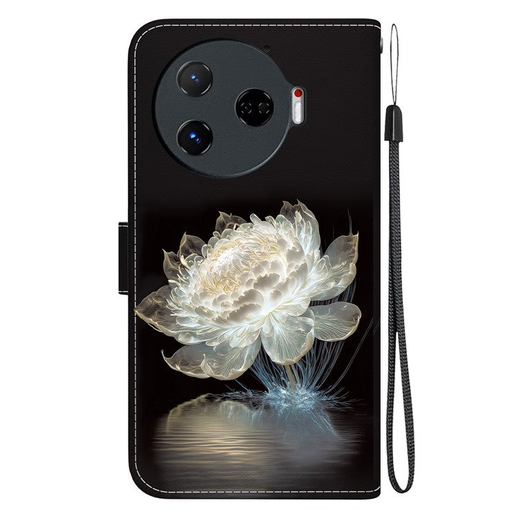 For TECNO Camon 30 Pro 5G Wallet Case Pattern Print Leather Stand Phone Cover - Crystal Peony