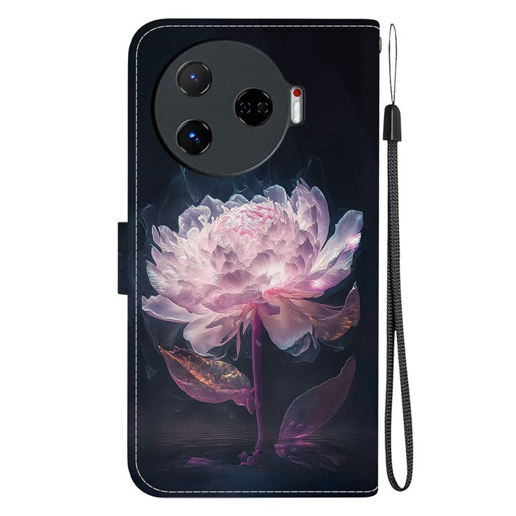For TECNO Camon 30 Pro 5G Wallet Case Pattern Print Leather Stand Phone Cover - Purple Peony