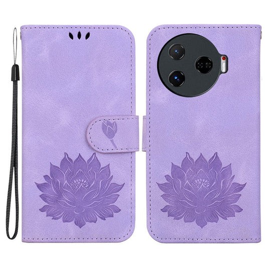 For TECNO Camon 30 Pro 5G Wallet Case Lotus Imprint Leather Phone Cover - Purple