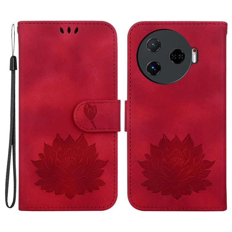 For TECNO Camon 30 Pro 5G Wallet Case Lotus Imprint Leather Phone Cover - Red