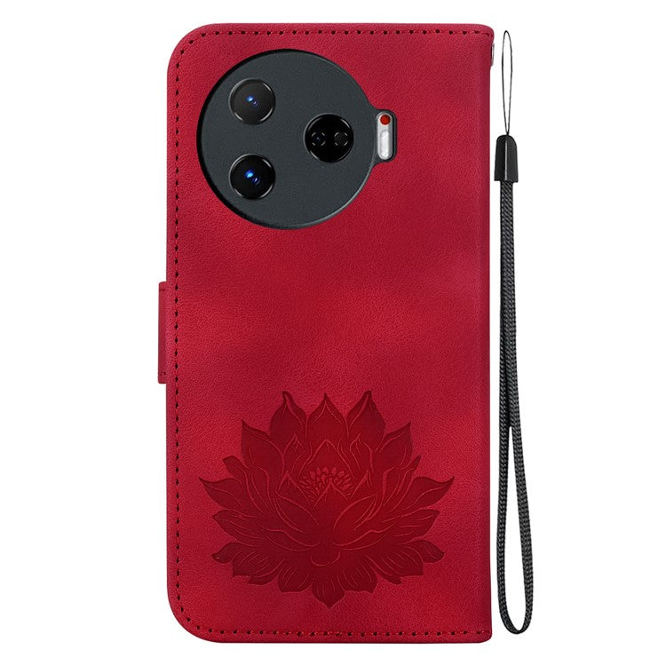 For TECNO Camon 30 Pro 5G Wallet Case Lotus Imprint Leather Phone Cover - Red