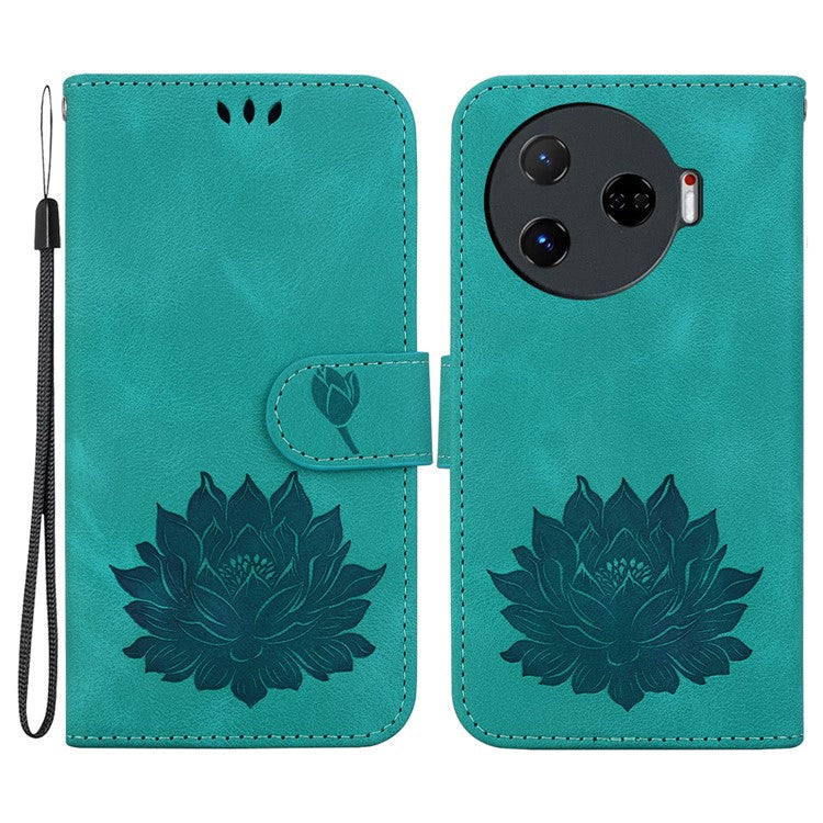 For TECNO Camon 30 Pro 5G Wallet Case Lotus Imprint Leather Phone Cover - Green