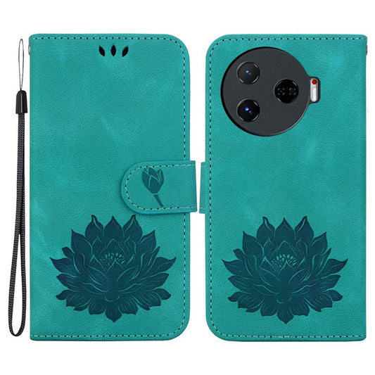For TECNO Camon 30 Pro 5G Wallet Case Lotus Imprint Leather Phone Cover - Green