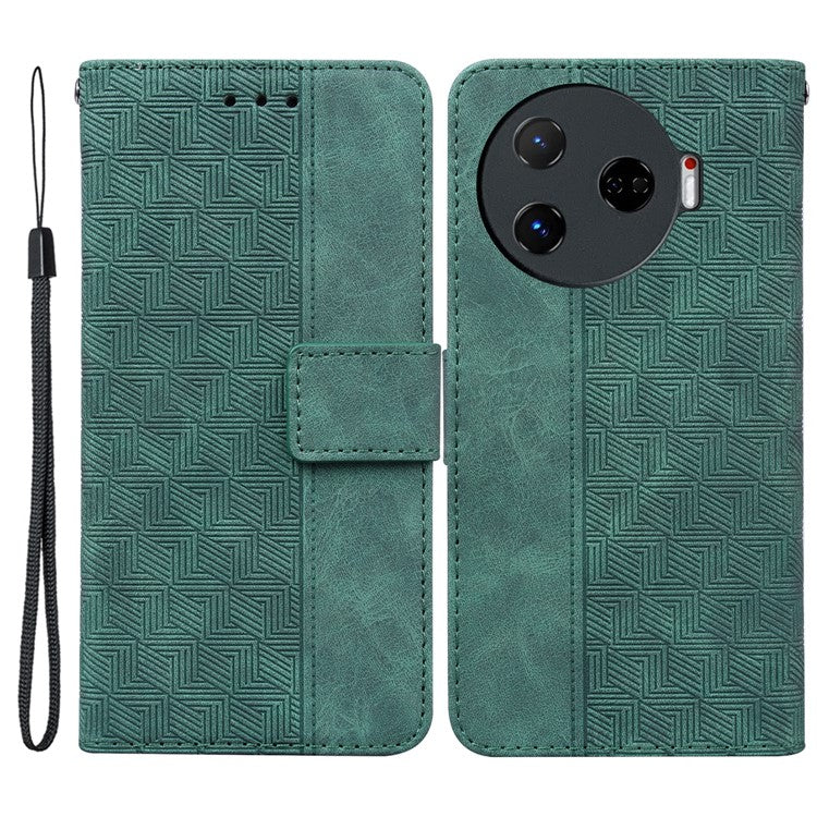 For TECNO Camon 30 Pro 5G Wallet Phone Case Geometry Imprint Leather Flip Cover with Strap - Green