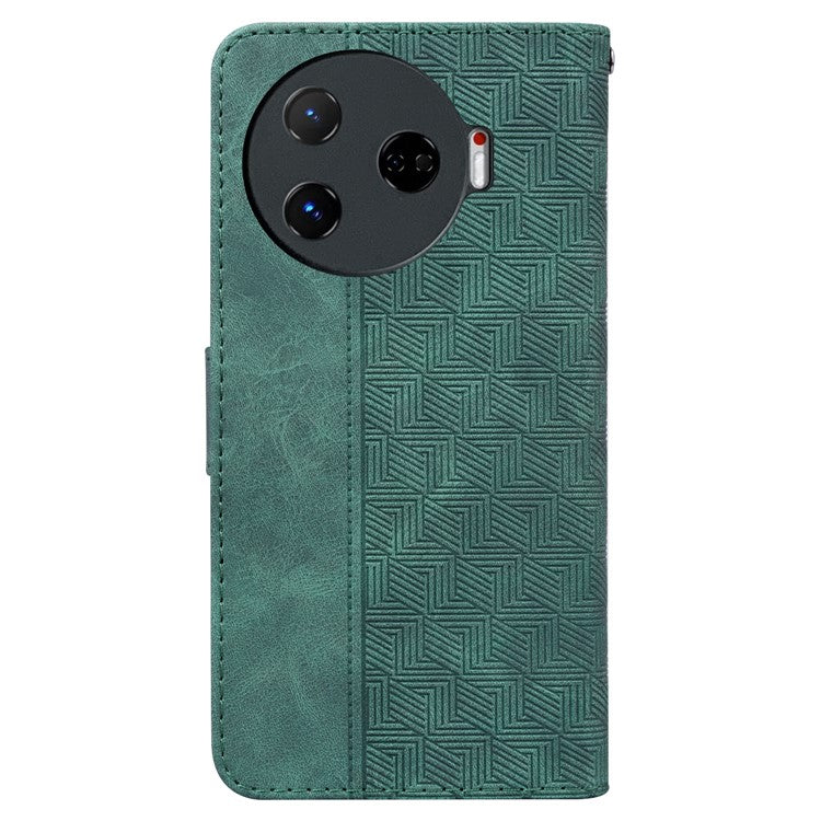 For TECNO Camon 30 Pro 5G Wallet Phone Case Geometry Imprint Leather Flip Cover with Strap - Green
