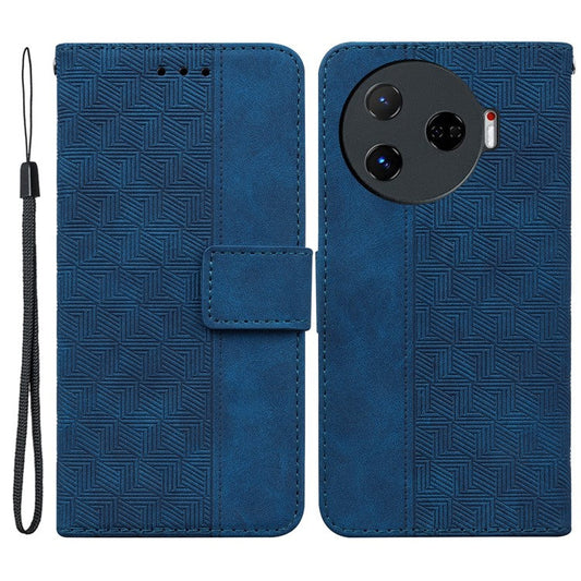 For TECNO Camon 30 Pro 5G Wallet Phone Case Geometry Imprint Leather Flip Cover with Strap - Blue
