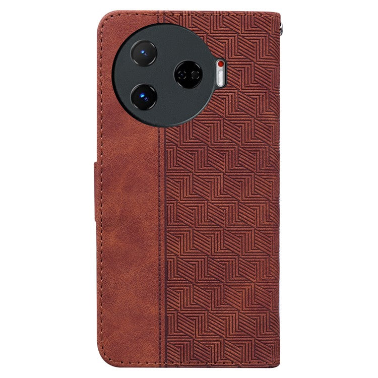 For TECNO Camon 30 Pro 5G Wallet Phone Case Geometry Imprint Leather Flip Cover with Strap - Brown