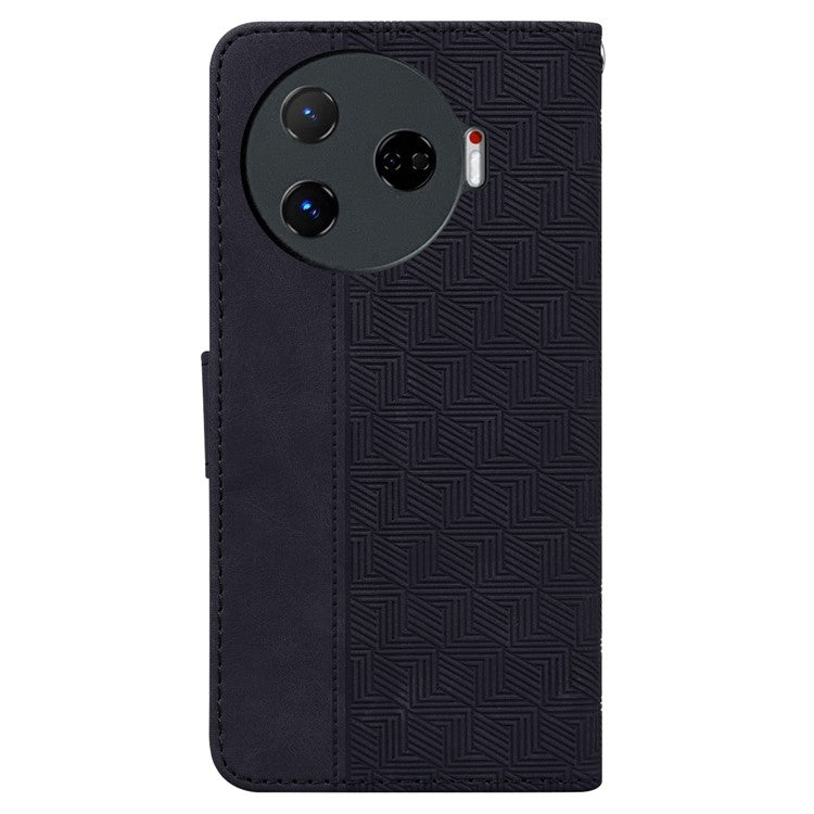 For TECNO Camon 30 Pro 5G Wallet Phone Case Geometry Imprint Leather Flip Cover with Strap - Black