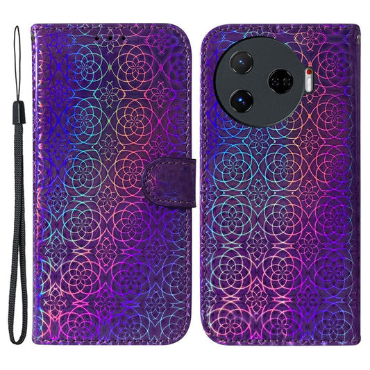 For TECNO Camon 30 Pro 5G Case Dazzling Flower Protective PU Leather Stand Phone Cover - Purple