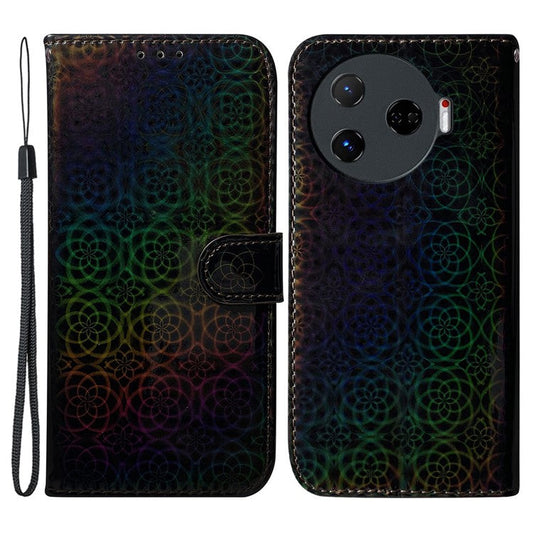 For TECNO Camon 30 Pro 5G Case Dazzling Flower Protective PU Leather Stand Phone Cover - Black