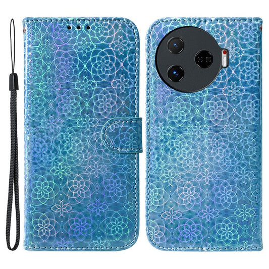 For TECNO Camon 30 Pro 5G Case Dazzling Flower Protective PU Leather Stand Phone Cover - Blue