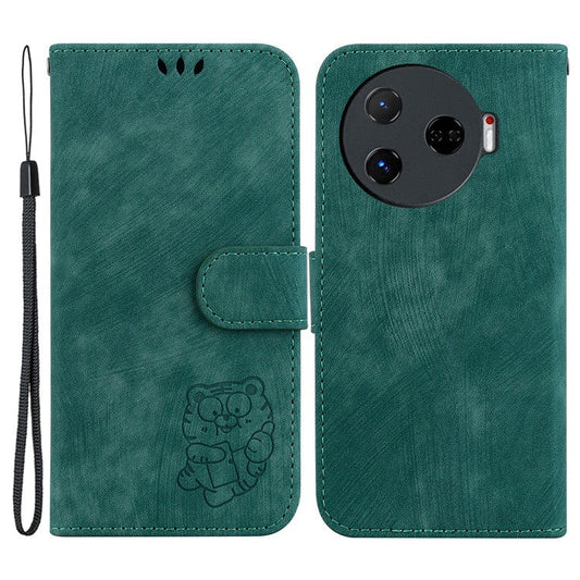 For TECNO Camon 30 Pro 5G Stand Case Cute Tiger Imprint Leather Wallet Phone Cover - Green