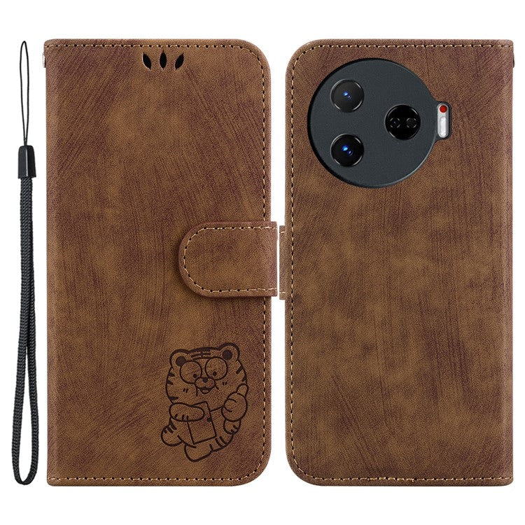 For TECNO Camon 30 Pro 5G Stand Case Cute Tiger Imprint Leather Wallet Phone Cover - Brown
