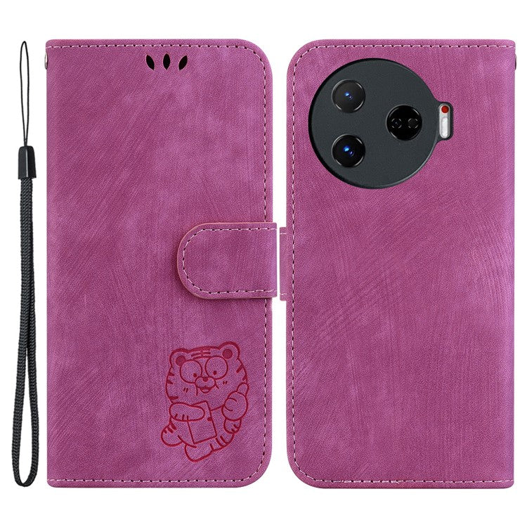 For TECNO Camon 30 Pro 5G Stand Case Cute Tiger Imprint Leather Wallet Phone Cover - Rose
