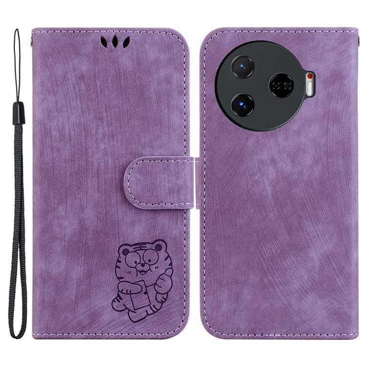 For TECNO Camon 30 Pro 5G Stand Case Cute Tiger Imprint Leather Wallet Phone Cover - Purple
