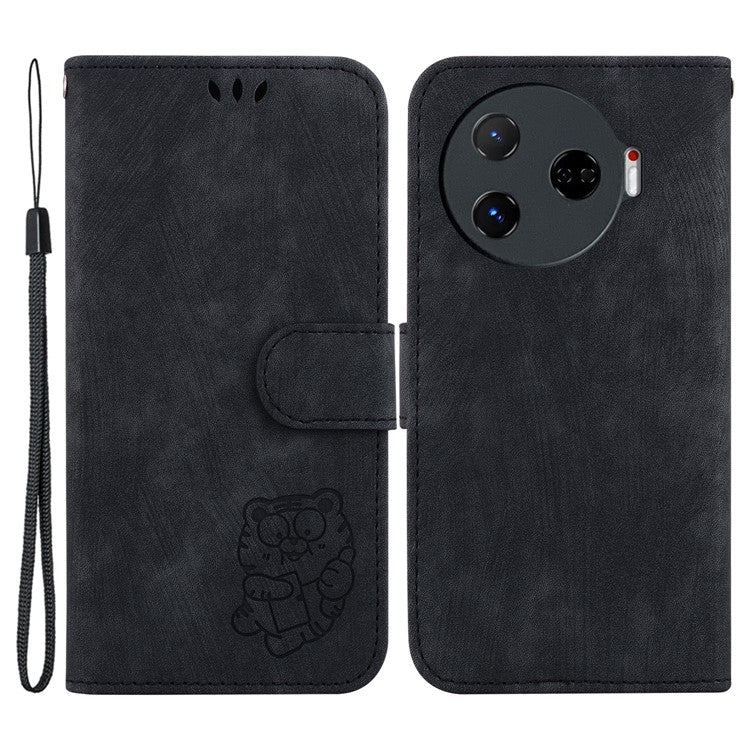 For TECNO Camon 30 Pro 5G Stand Case Cute Tiger Imprint Leather Wallet Phone Cover - Black