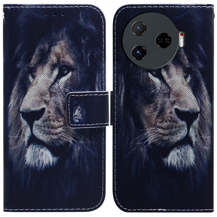 For TECNO Camon 30 Pro 5G Case Pattern Print Anti-Fall PU Leather Flip Wallet Phone Cover - Lion