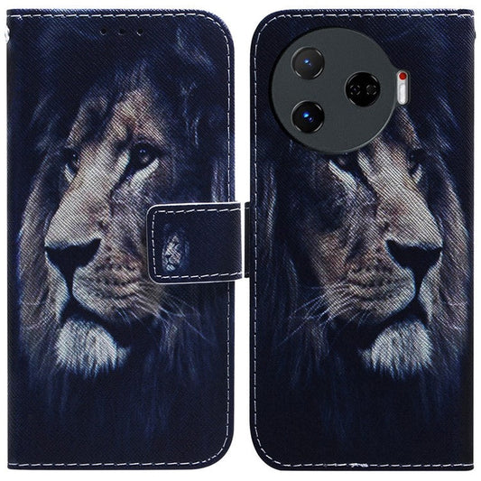 For TECNO Camon 30 Pro 5G Case Pattern Print Anti-Fall PU Leather Flip Wallet Phone Cover - Lion
