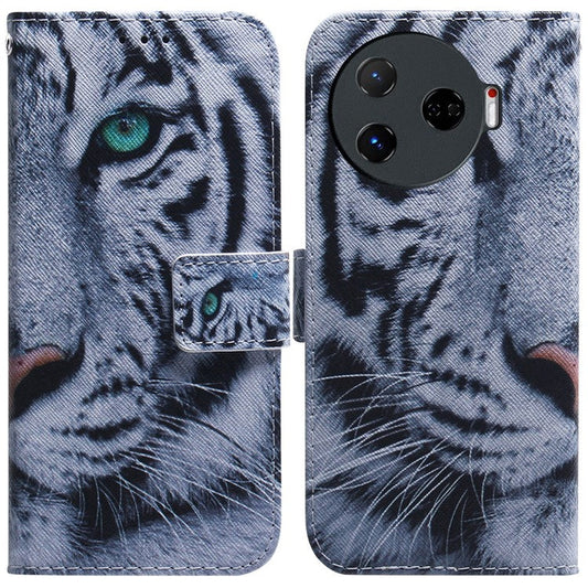 For TECNO Camon 30 Pro 5G Case Pattern Print Anti-Fall PU Leather Flip Wallet Phone Cover - Tiger