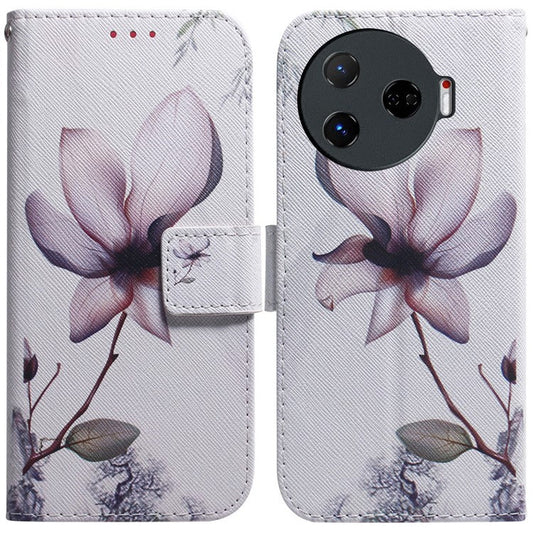 For TECNO Camon 30 Pro 5G Case Pattern Print Anti-Fall PU Leather Flip Wallet Phone Cover - Pink Flower