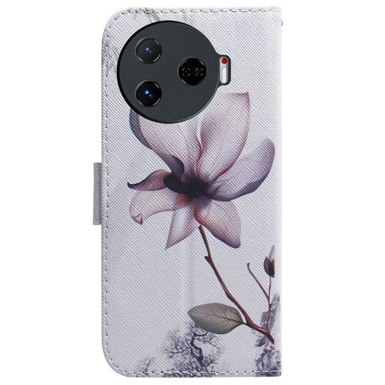 For TECNO Camon 30 Pro 5G Case Pattern Print Anti-Fall PU Leather Flip Wallet Phone Cover - Pink Flower