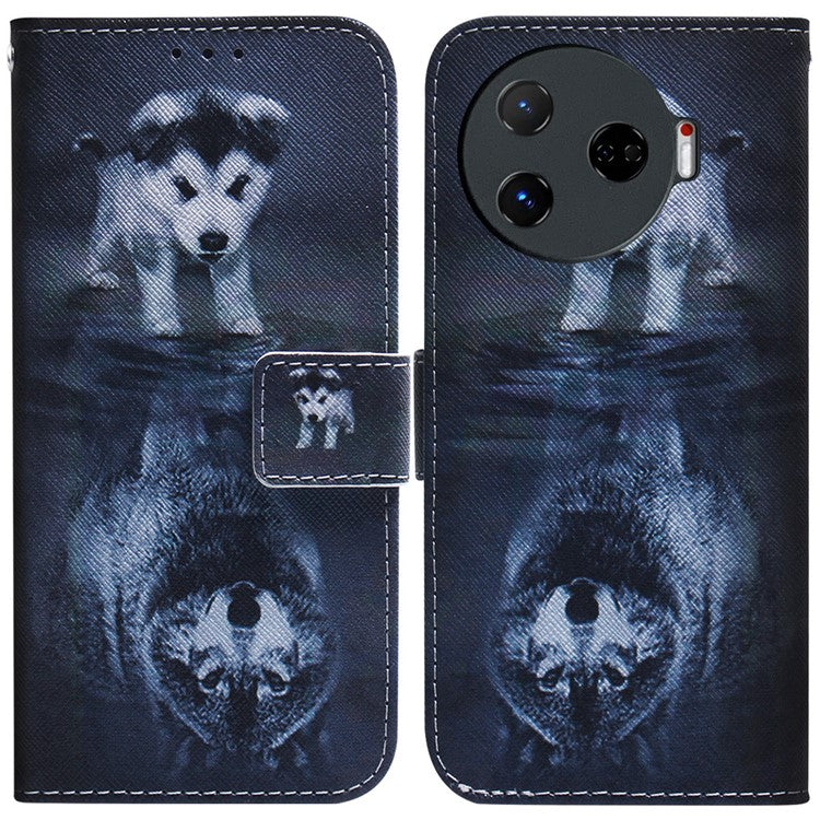 For TECNO Camon 30 Pro 5G Case Pattern Print Anti-Fall PU Leather Flip Wallet Phone Cover - Dog and Wolf